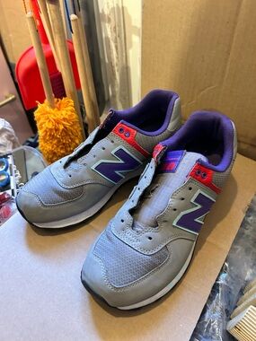 New Balance Kids Grey with Purple & Red Accent Sneakers